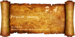 Preidt Abony névjegykártya
